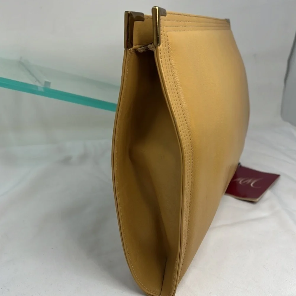 Morris Moskowitz MM Supreme Tan Leather Large Wristlet Zip Clutch Bag